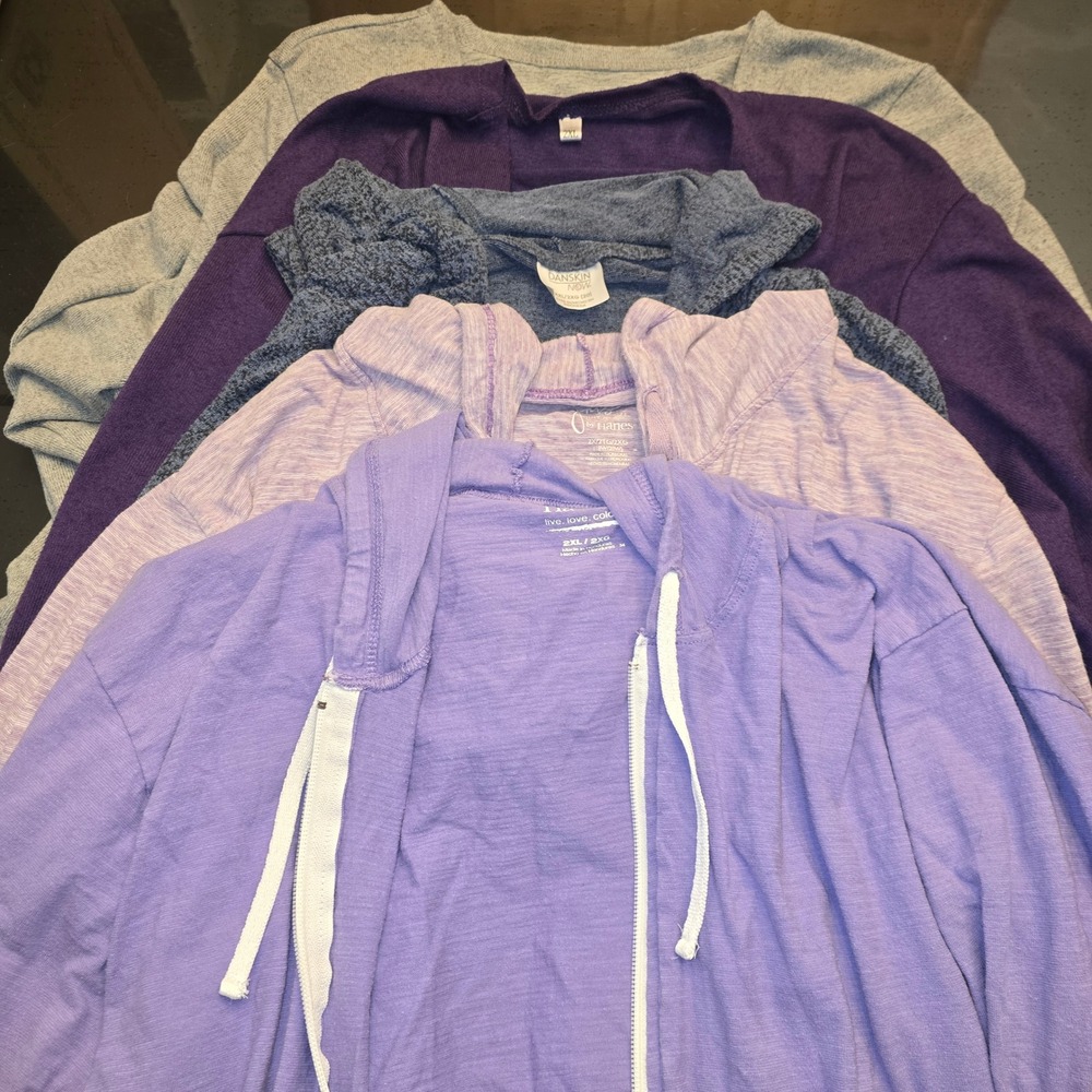 Lot 5 Womens Plus Size 2XL Long Sleeve Tops Hoodies Cardigans Purple Blue Grey